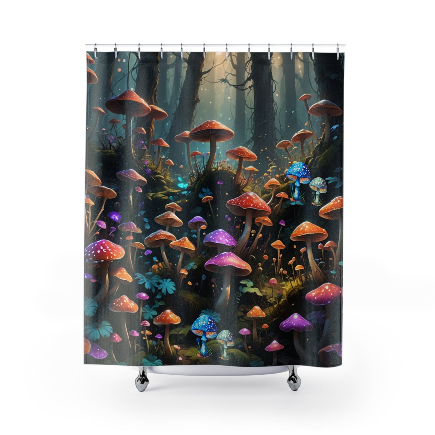 Land of Mushrooms Shower Curtain, Whimsical Bathroom Decor, Mushroom Forest Shower Curtain, Enchanted Bathroom Accessories, Mushroom lovers.