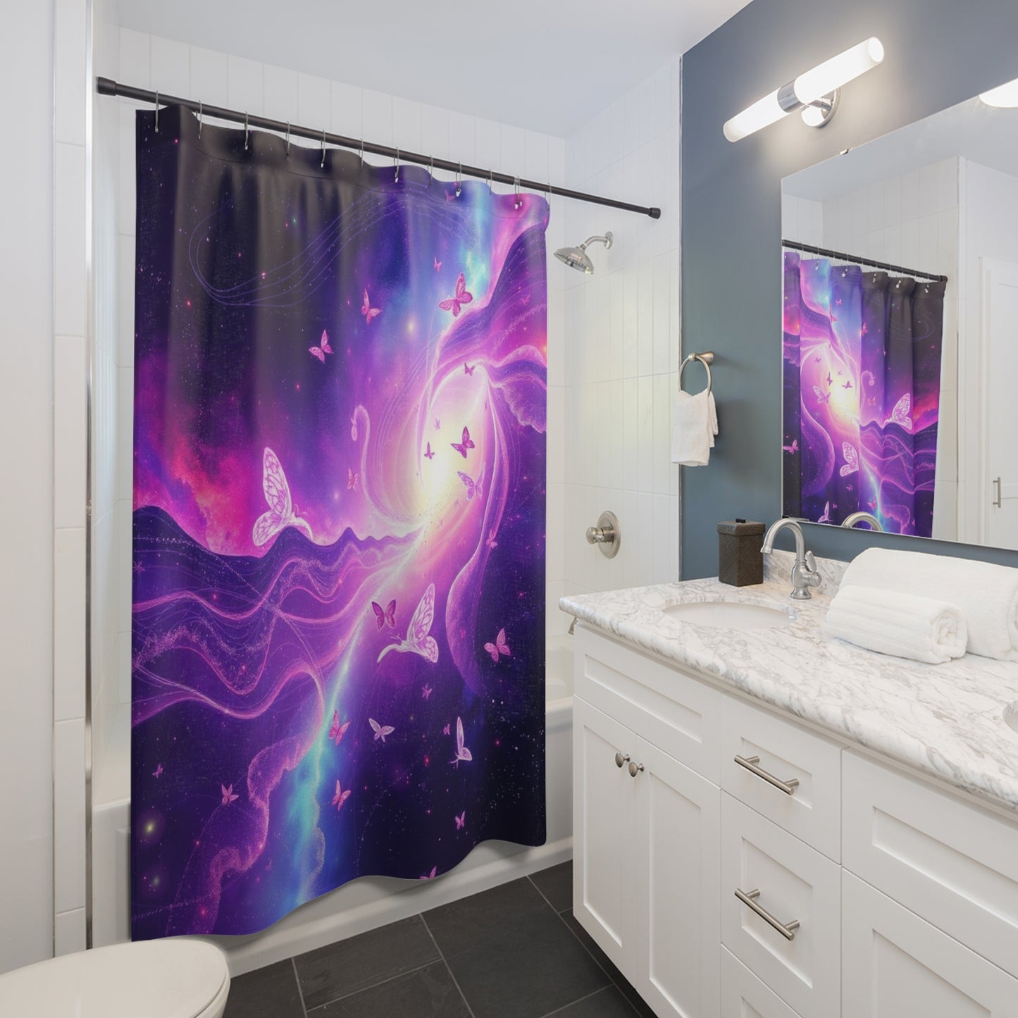 ButterflyShowerCurtain #GalaxyBathroom #CosmicDecor #GalaxyShowerCurtain #WhimsicalBathroom #ButterfliesInSpace #DreamyShowerCurtain #CosmicButterflies #StarryShowerCurtain,Shower Curtains