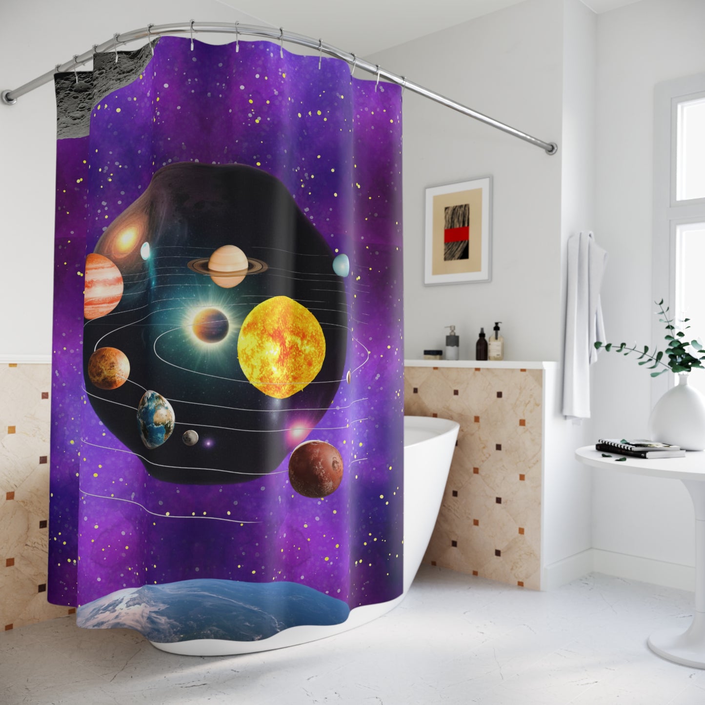 Planets Shower Curtain, Outer Space Bathroom Decor, Cosmic Shower Curtain, Solar System Shower Curtain, Lover of Outer space Gift, Housewarming Gift,