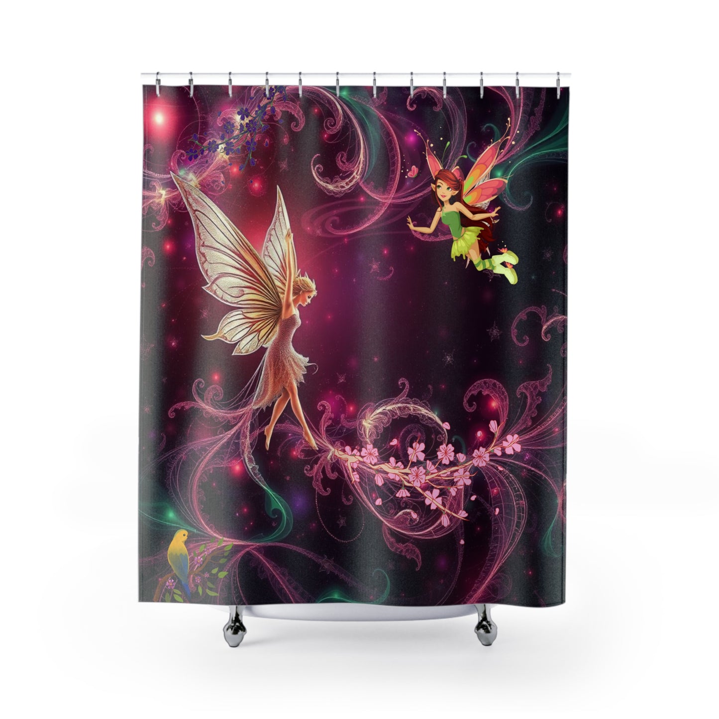 Fairies Shower Curtain, Fantasy Bathroom Decor, Whimsical Shower, Curtain Fairy Tale Bathroom Accessories, Fairy Themed Home Decor, Floral and Fairy Design Dreamy Bathroom Accessories Shower Curtains