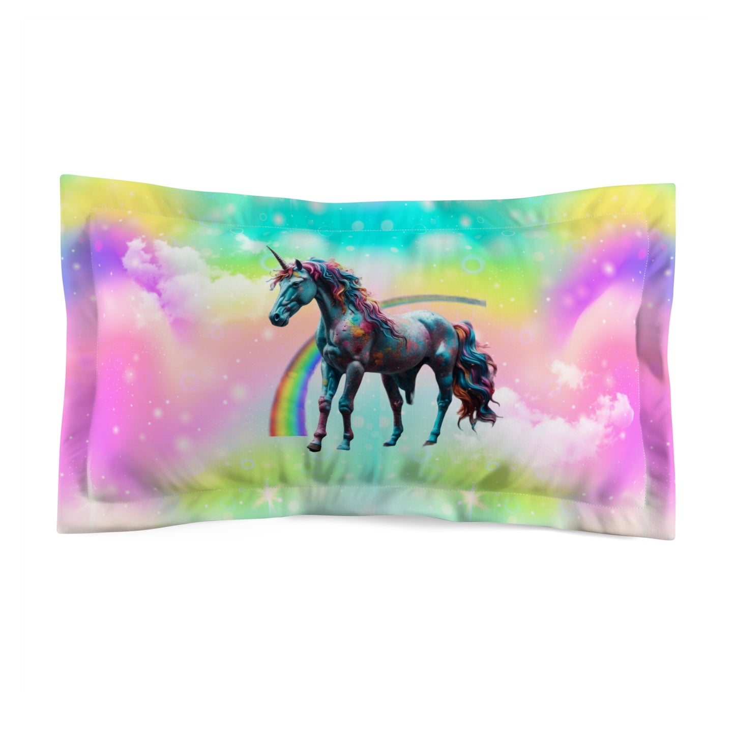 Rainbow Unicorn Pillow Sham, Rainbow-Haired Unicorn Bedding, Unicorn Bedroom Decor, Pastel Unicorn Pillow Sham, Gift for Girl, Birthday Gift for her.