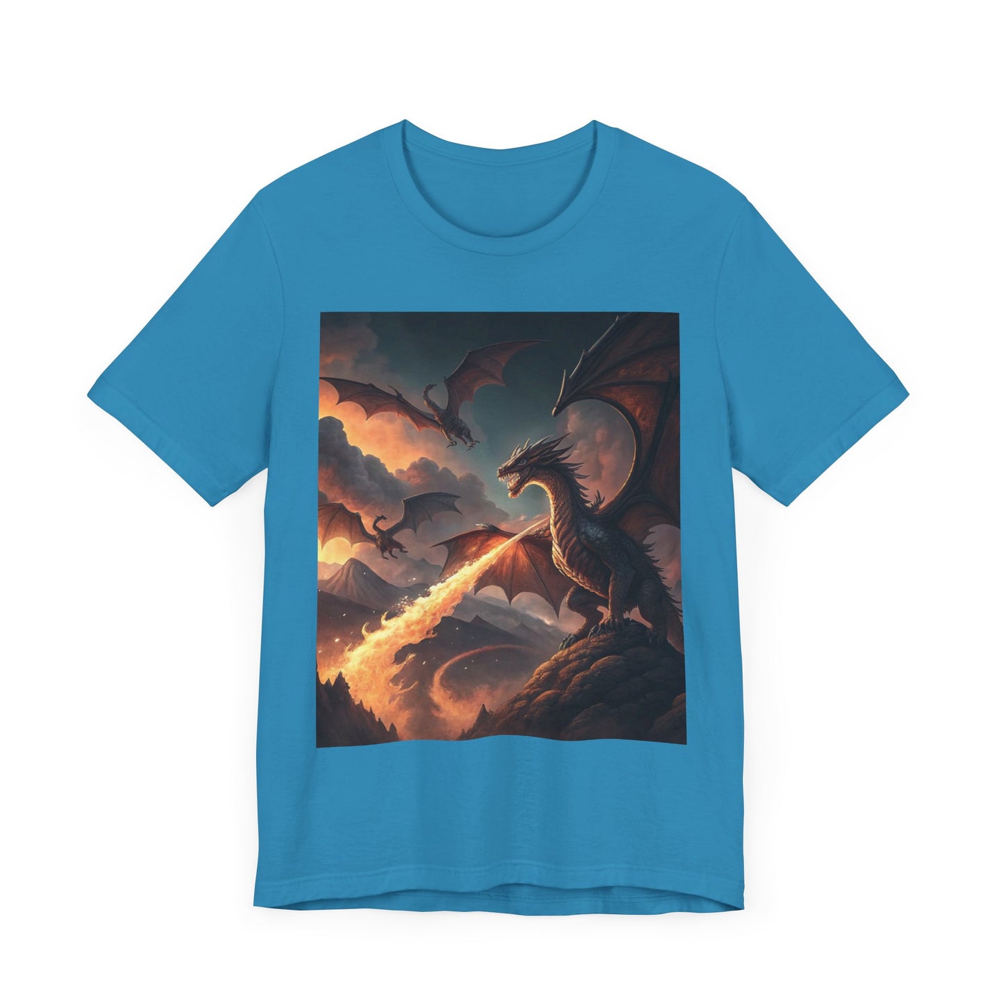 Dragon Graphic T-Shirt, Fire-Breathing Dragon Tee, Fantasy Dragon Shirt Smoky Background, Dragon T-Shirt, Mythical Creature Apparel.