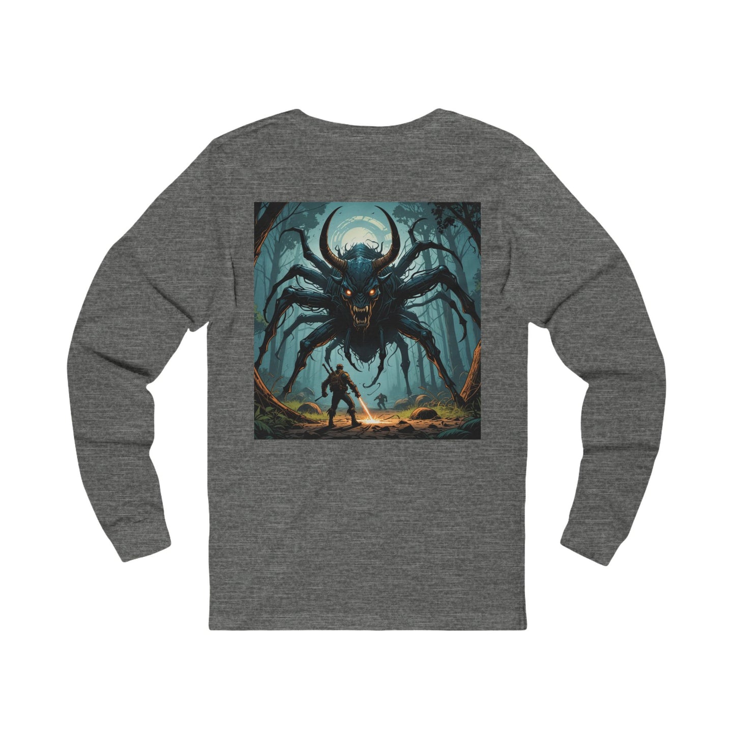 horror long-sleeve design on the back, Halloween shirt, creepy spider design, giant spider graphic, spooky long-sleeve, horror lover long sleeved Shirt, oversized spider tee, Jersey Long Sleeve Tee