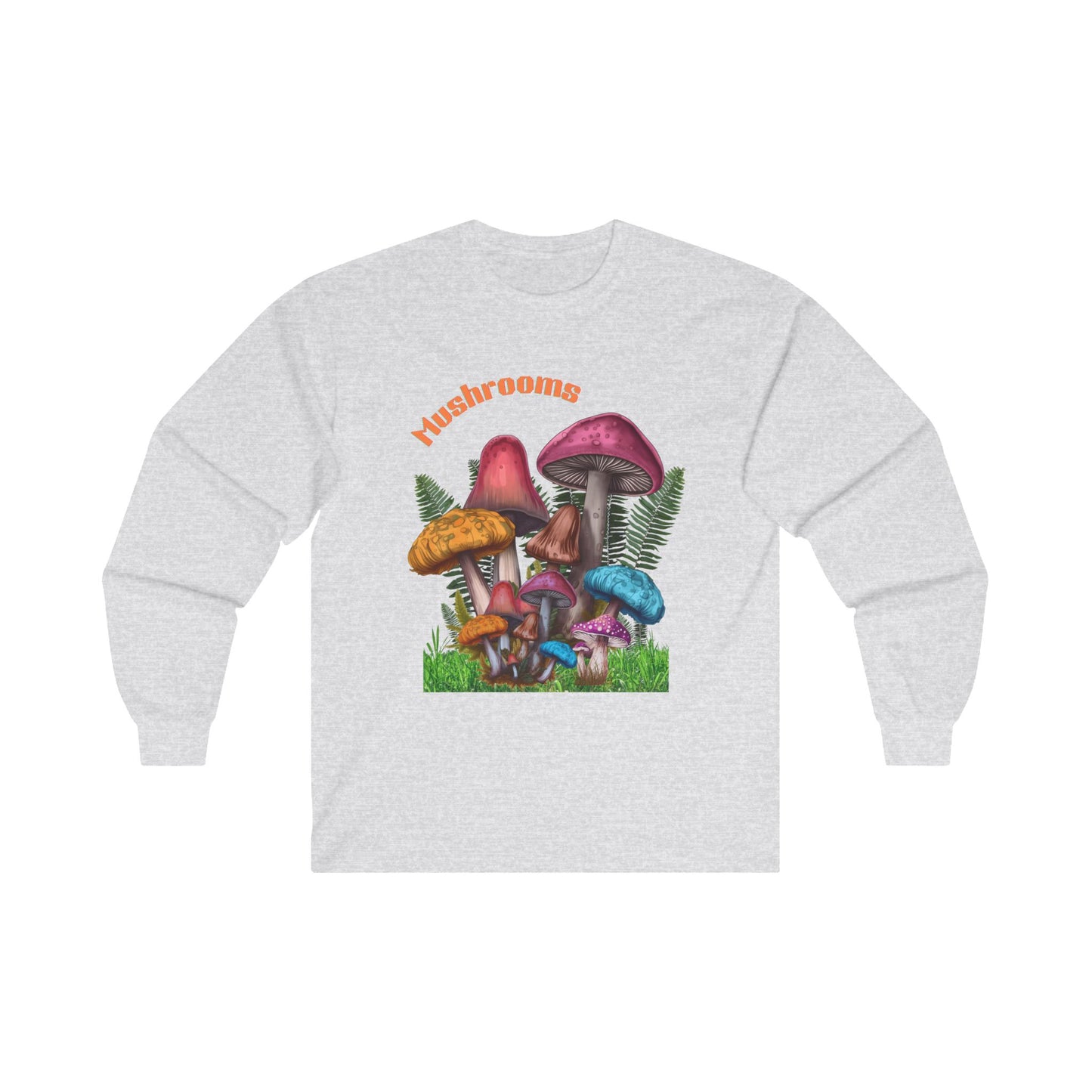 70s Trippy Mushroom Long-Sleeve, Psychedelic Mushroom Shirt, Retro Mushroom Graphic Tee, Colorful Hippie Long-Sleeve T-shirt, Gift for mushroom lovers.