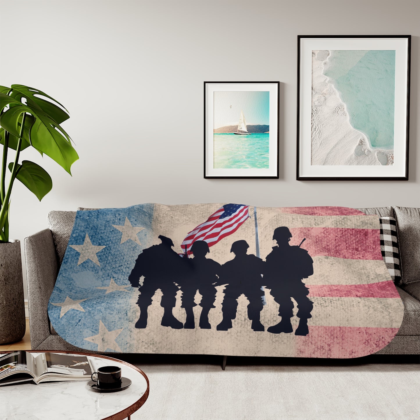 Army men blanket, military blanket, patriotic sherpa blanket, American flag blanket, soldiers and flag design, military tribute blanket, soft sherpa throw, USA pride blanket, Sherpa Blanket.