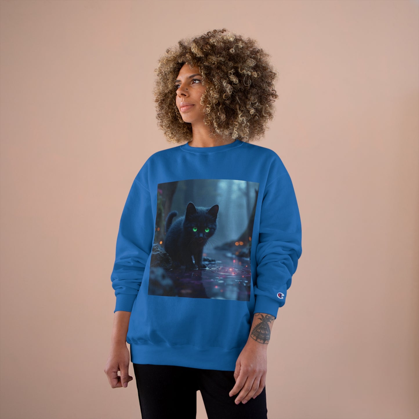 #BlackCatSweatshirt, #CatApparel, #BlackCatMagic, #CatFashion, #MysticalKitty, #FelineFashion, #BlackCatDesign, #WitchyVibes, #CatLoverStyle, #EnchantedCat, Champion Sweatshirt