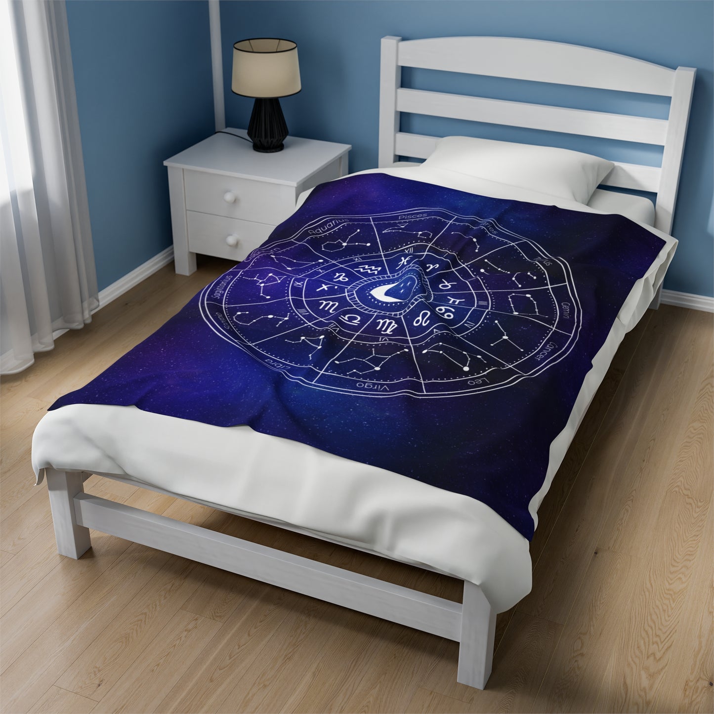 Star Signs Plush Blanket, Blue Galaxy Zodiac Throw Blanket, Velveteen Astrology Blanket, Zodiac Birth Chart Blanket. Birthday zodiac blanket gift.