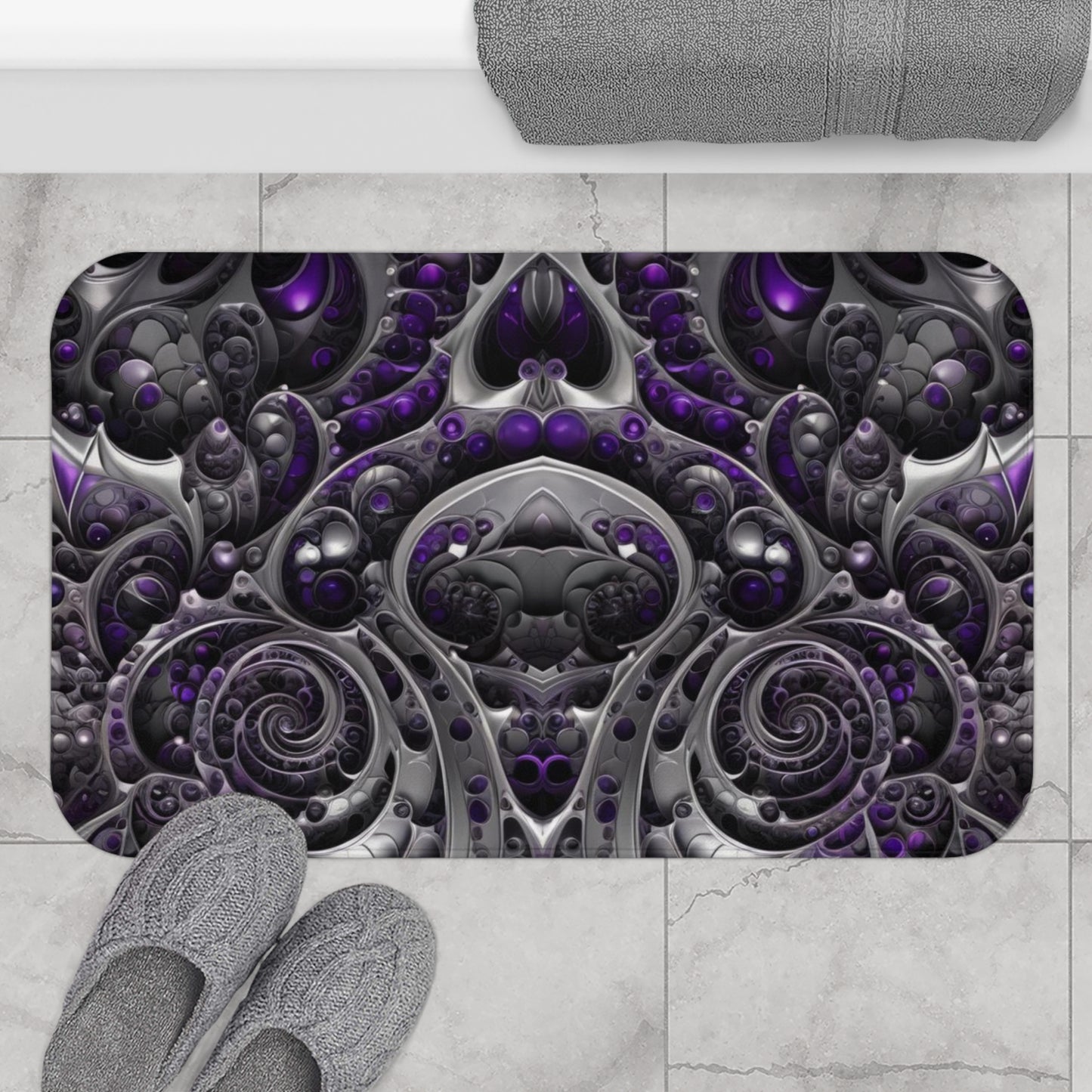 Purple and Silver Bathmat, Elegant Bathroom Mat ,Modern Purple Bathmat, Chic Silver and Purple Bathroom Decor, Housewarming gift.