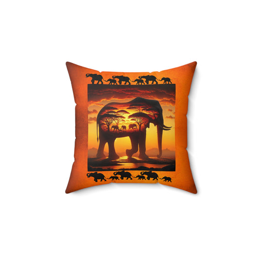 Mama Elephant Square Pillow, Baby Elephants Decorative Pillow, Lover of Elephants Pillow, Pillow w Elephants, Gift for elephant Lovers, Safari kissed pillows, Orange Pillow, Faux Suede Square Pillow