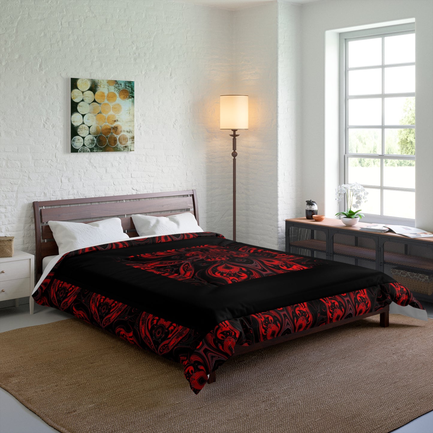 #RedAndBlackComforter #QueenSizeComforter #BoldBedroomDesign #LuxuryBedding #ModernComforter #StylishBedding #ElegantBedroom #QueenBedSet #SophisticatedBedding #BoldAndCozy #RedAndBlackDecor.