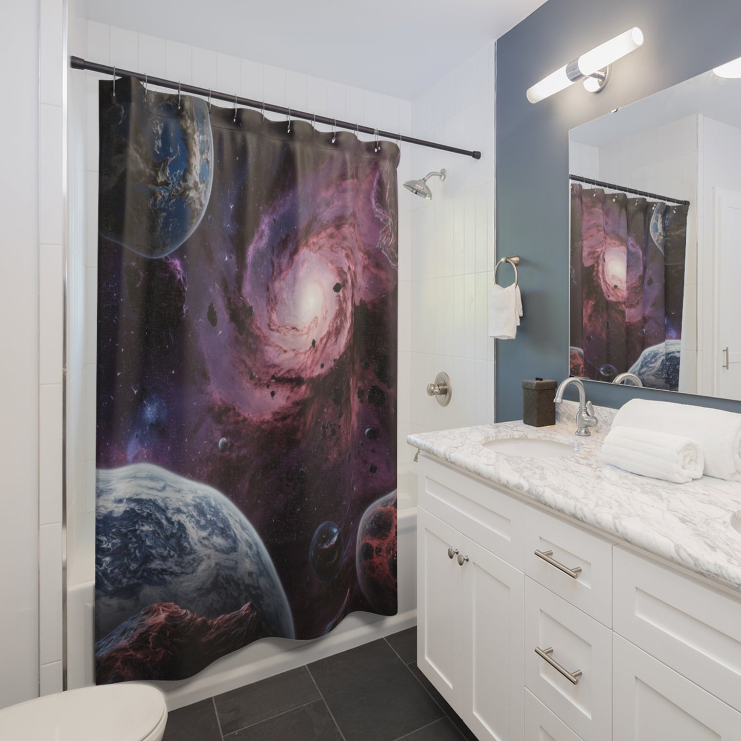 Galaxy Shower Curtain, Planets Bathroom Decor, Outer Space Shower Curtain, Cosmic Bathroom Curtain, Universe Themed Shower Curtain, Shower Curtains