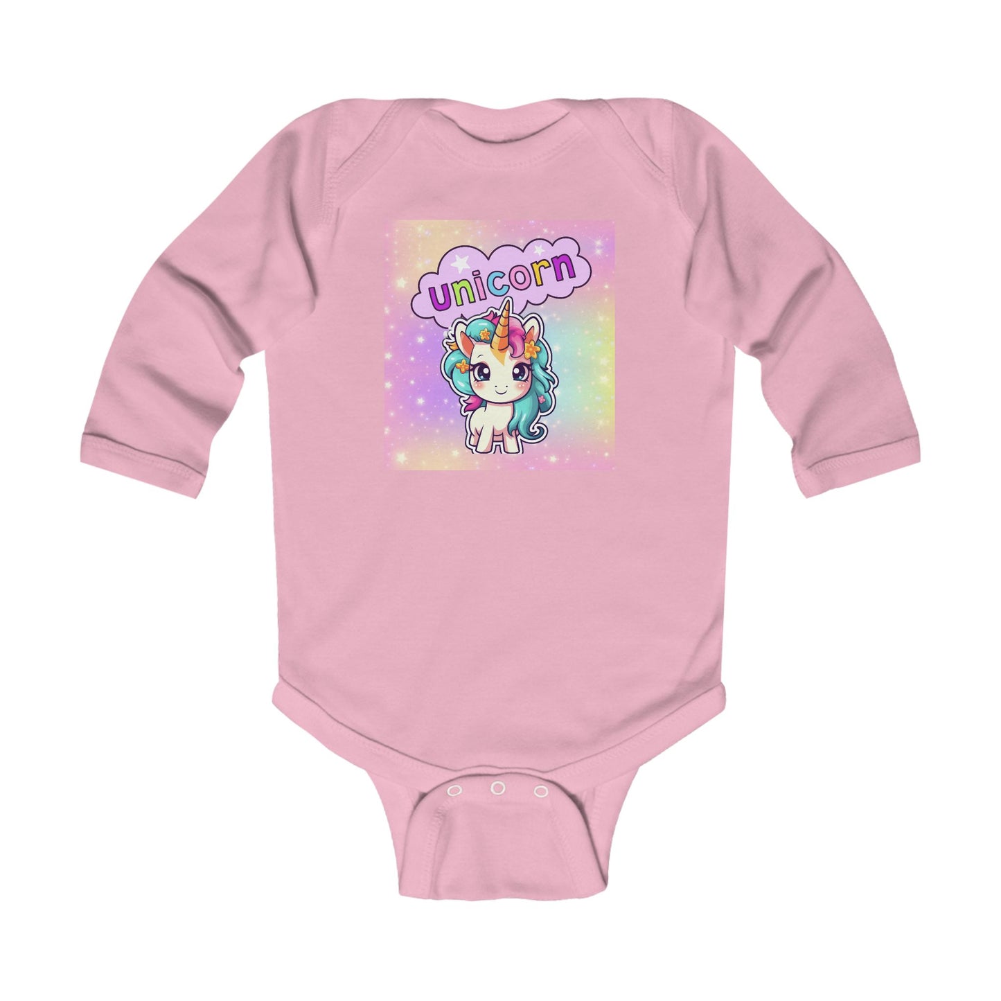 Infant Unicorn Bodysuit Baby, Unicorn Rainbow Onesie, Long Sleeve Baby Graphic Bodysuit, Adorable Unicorn Baby Clothing, Magical Baby Long Sleeve Romper.