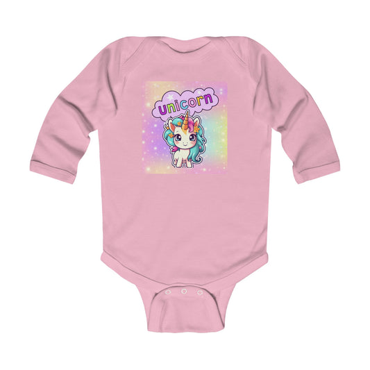 Infant Unicorn Bodysuit Baby, Unicorn Rainbow Onesie, Long Sleeve Baby Graphic Bodysuit, Adorable Unicorn Baby Clothing, Magical Baby Long Sleeve Romper.