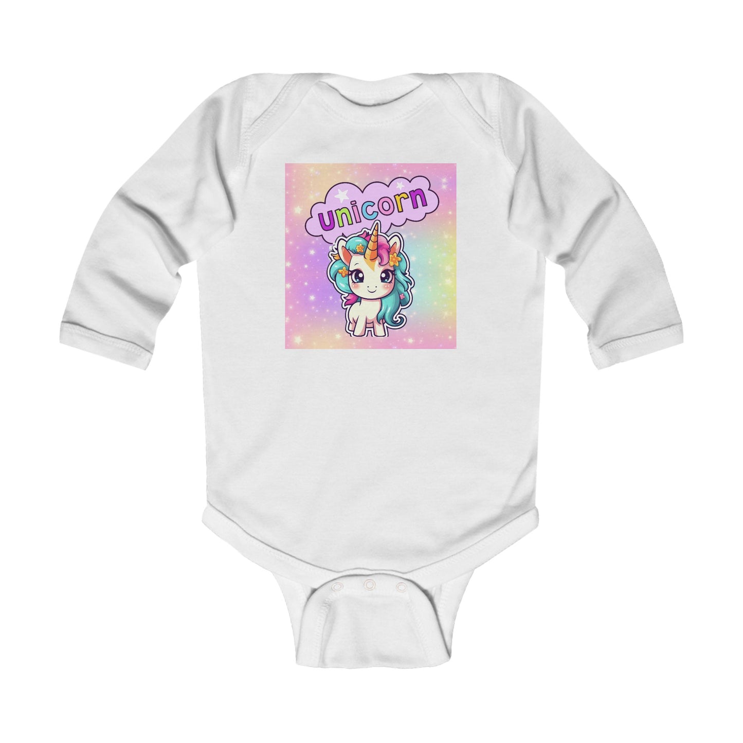 Infant Unicorn Bodysuit Baby, Unicorn Rainbow Onesie, Long Sleeve Baby Graphic Bodysuit, Adorable Unicorn Baby Clothing, Magical Baby Long Sleeve Romper.