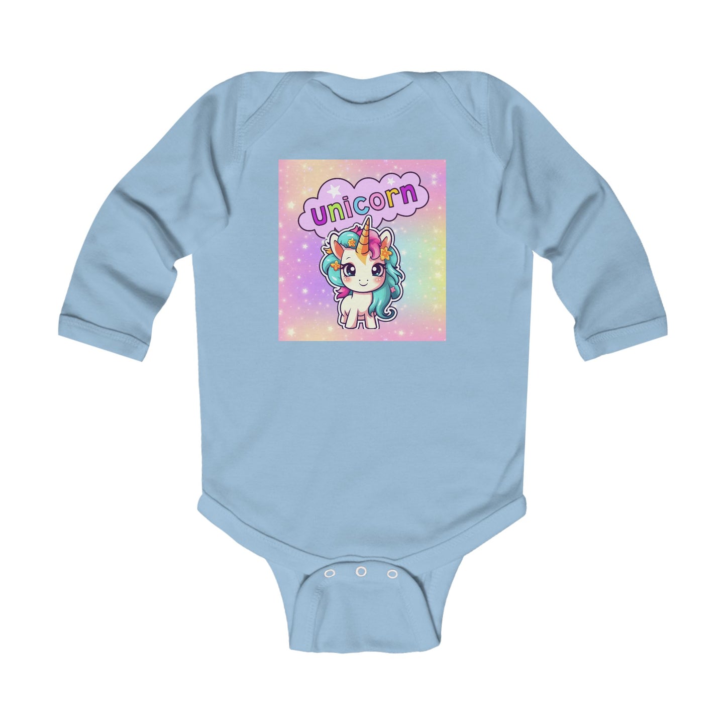 Infant Unicorn Bodysuit Baby, Unicorn Rainbow Onesie, Long Sleeve Baby Graphic Bodysuit, Adorable Unicorn Baby Clothing, Magical Baby Long Sleeve Romper.