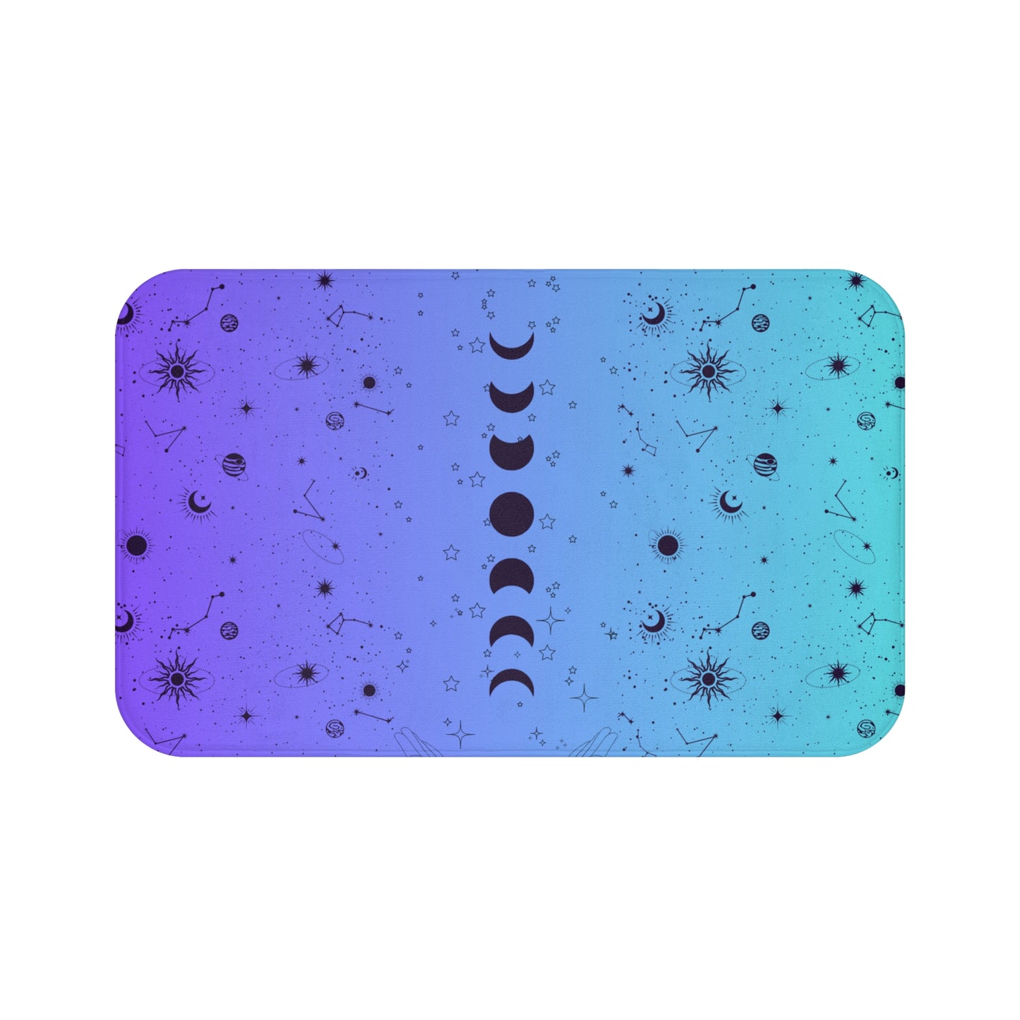 Purple and Aqua Bathmat, Moon Phases Bathroom Decor, Star Signs Bathmat, Moon and Stars Bathmat, Zodiac-Inspired Bathmat, Cosmic Home Decor.