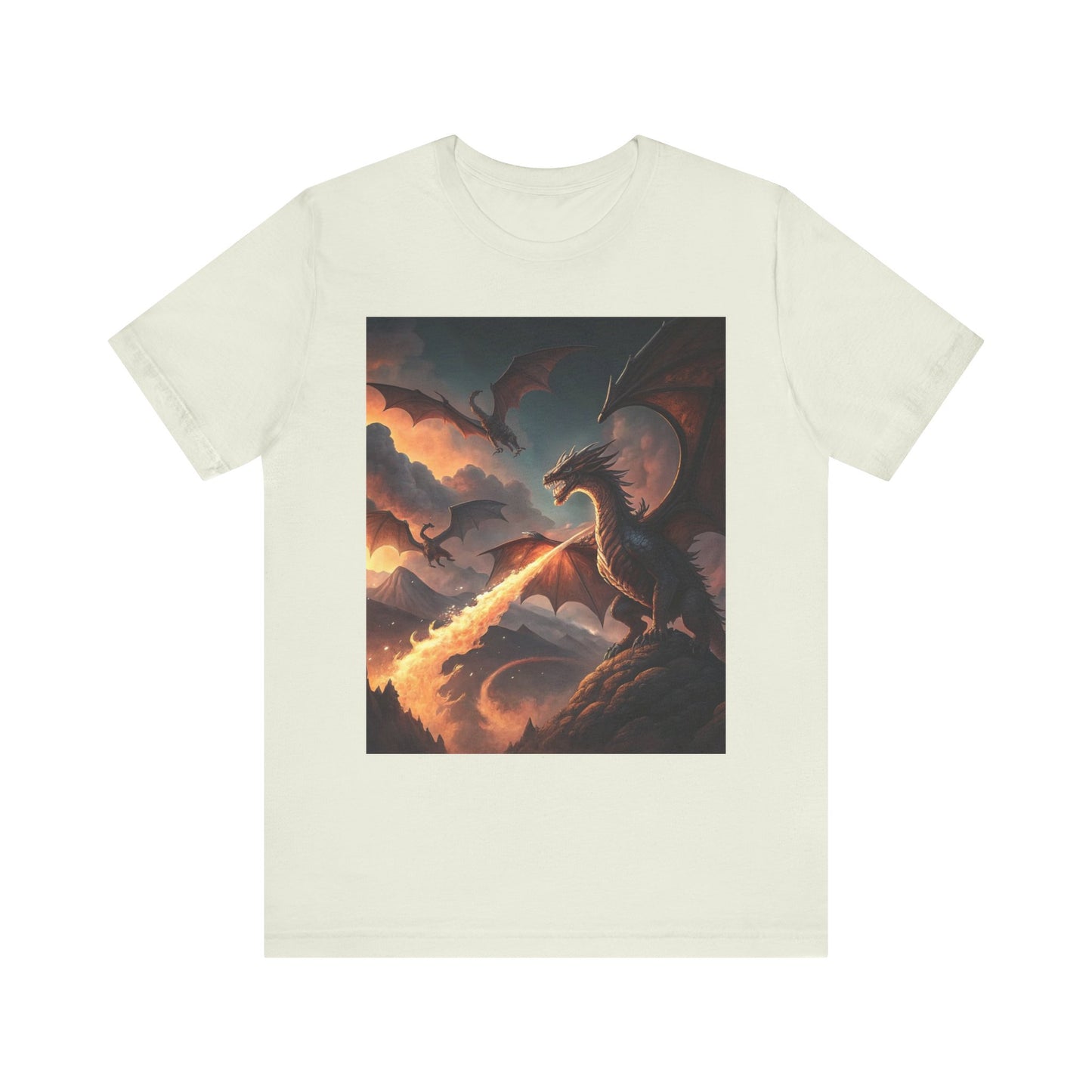 Dragon Graphic T-Shirt, Fire-Breathing Dragon Tee, Fantasy Dragon Shirt Smoky Background, Dragon T-Shirt, Mythical Creature Apparel.