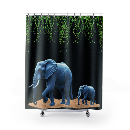 Elephant shower curtain, Mother and baby elephant Shower Curtain, Wildlife bathroom decor, Safari-inspired curtain, Nature-inspired shower curtain, Shower Curtains.