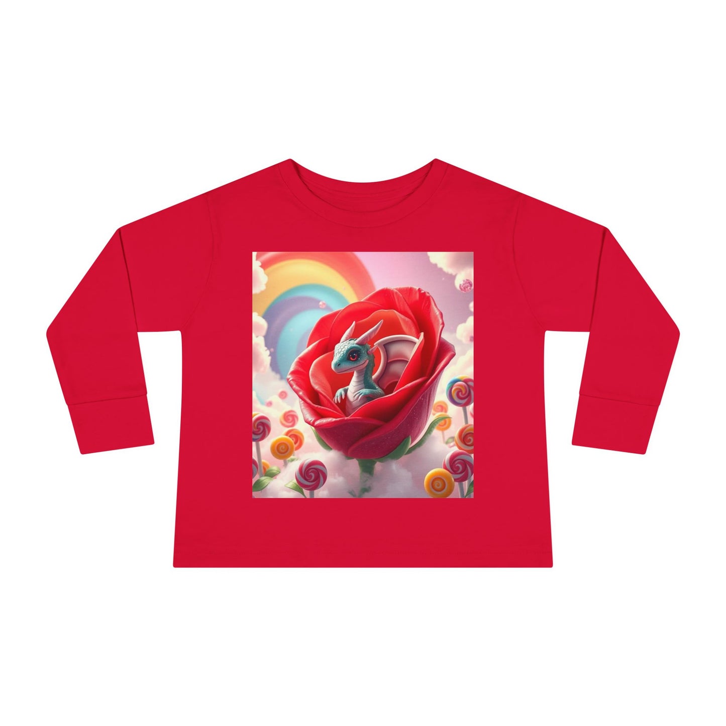 Toddler dragon tee, Toddler long-sleeved shirt, Soft and comfy tee, Mythical creature shirt, for kids Fantasy-themed toddler wear, Dragon and rose design, Toddler Long Sleeve Tee