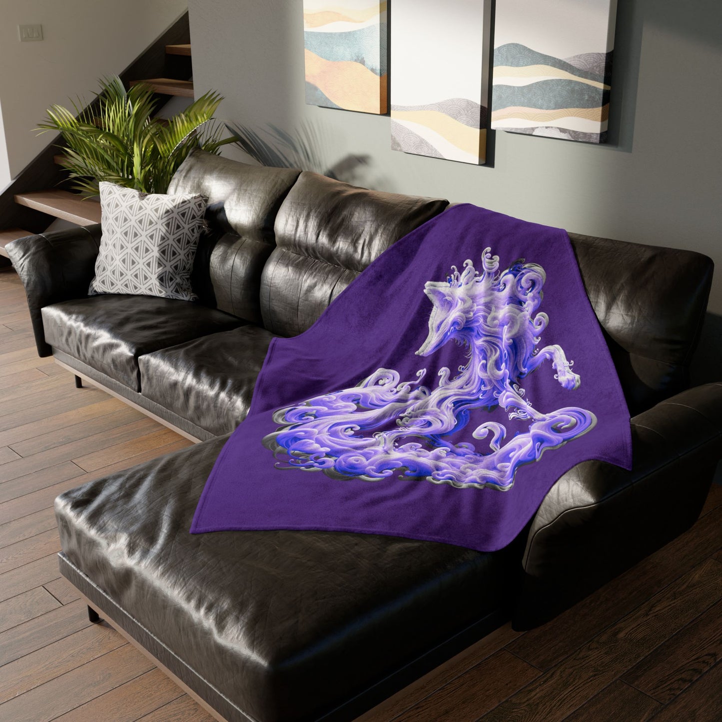 Mystical fox blanket, Swirling smoke design Ethereal animal decor, Cozy magical blanket, Soft Polyester Blanket, Night sky and stars blanket Forest spirit decor, Abstract animal artwork.