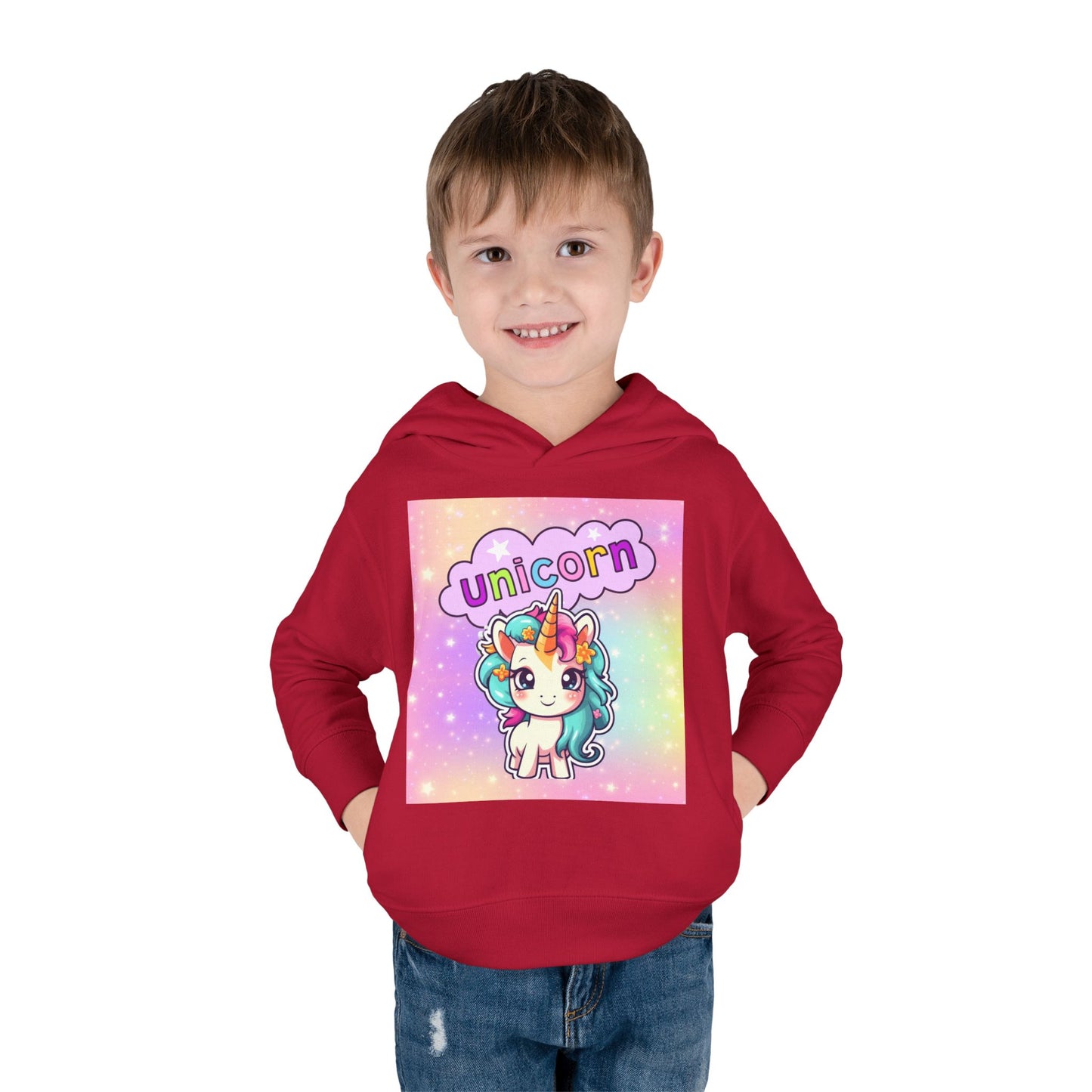 Toddler Unicorn Hoodie, Baby Unicorn Fleece Pullover, Rainbow Background Kids Hoodie, Cozy Toddler Unicorn Sweatshirt, Cute Unicorn Graphic Hoodie.