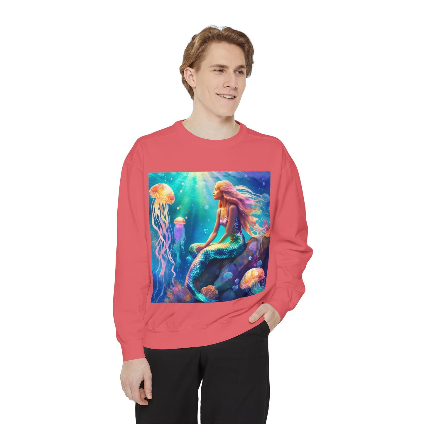 Mermaid Sweatshirt, Ocean Mermaid Sweatshirt, Mermaid Lovers Gift, Jelly fish and Mermaid sweatshirt, Colorful Mermaid Sweatshirt, Unisex Garment-Dyed Sweatshirt.