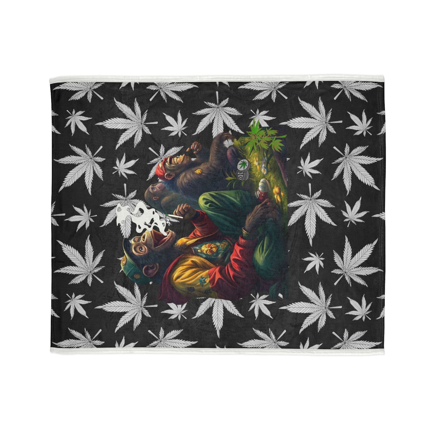 Funny Monkeys Smoking Weed Blanket, Whimsical Grass Scene Throw Blanket, Soft Polyester Stoner Blanket, Cannabis-Inspired Cozy Blanket, Playful Laughter Scene Bedding