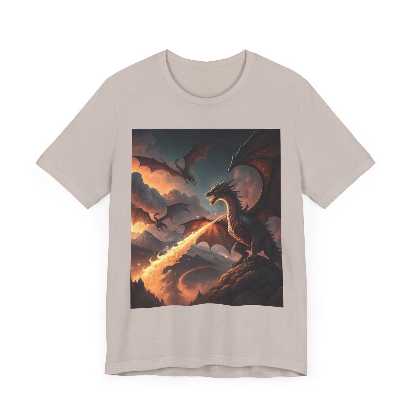 Dragon Graphic T-Shirt, Fire-Breathing Dragon Tee, Fantasy Dragon Shirt Smoky Background, Dragon T-Shirt, Mythical Creature Apparel.