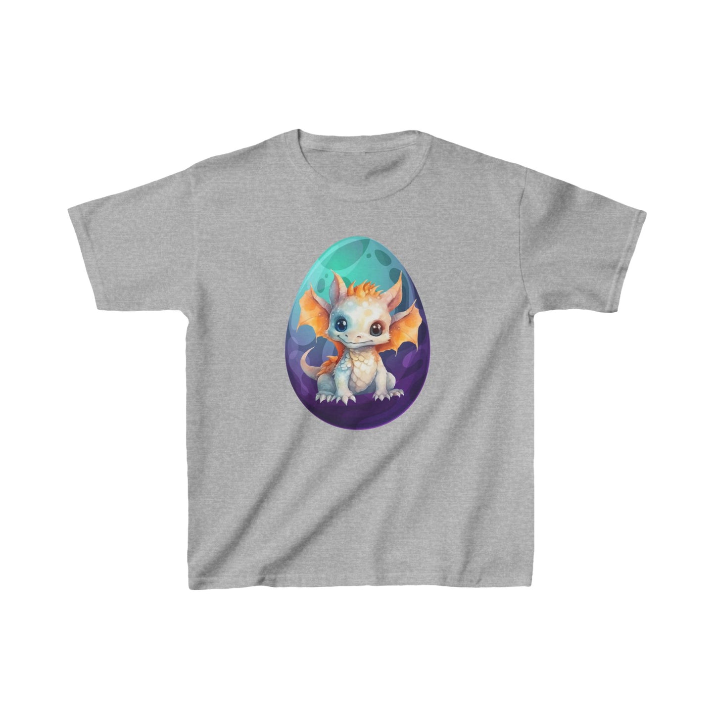 Dino Busting Out of Egg Tee, Kids Turquoise and Purple Dinosaur T-Shirt, Fun Kids Heavy Cotton Shirt, Dinosaur Graphic Tee for Kids, Bold and Colorful Kids T-Shirt, Kids Heavy Cotton™ Tee