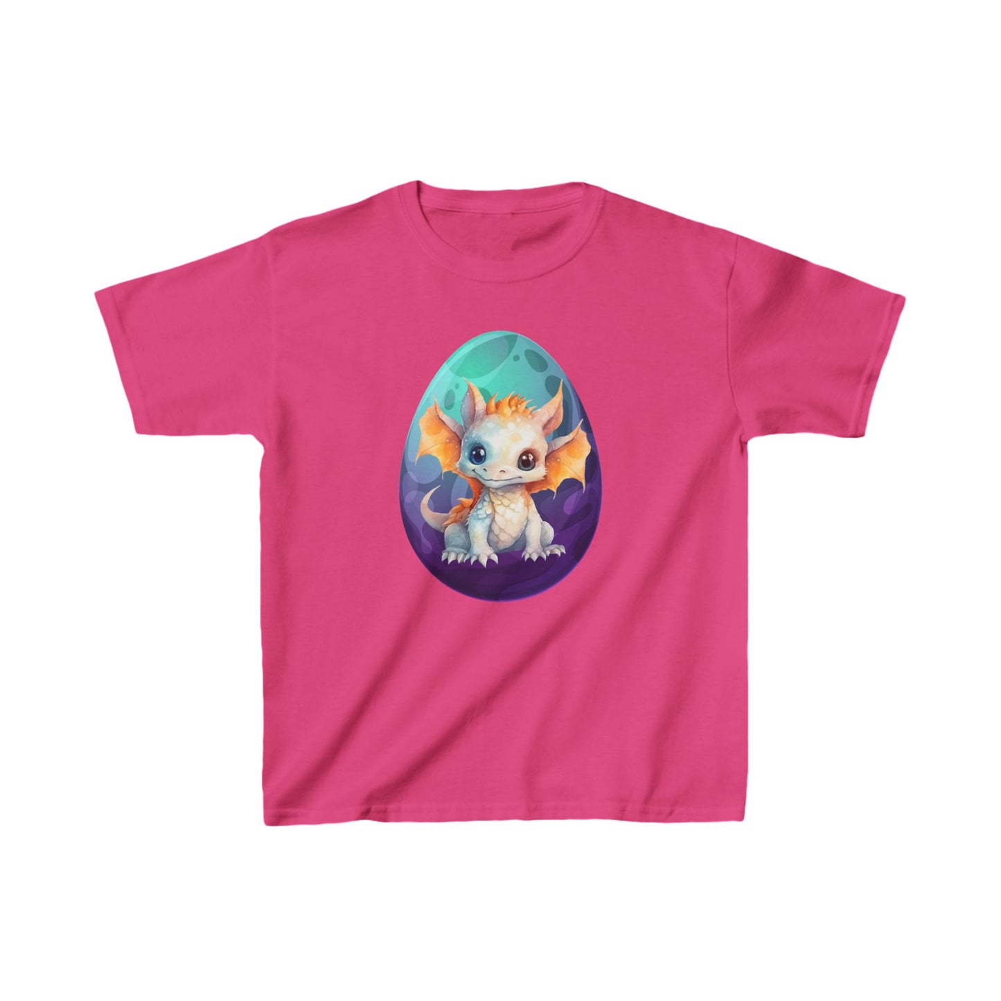 Dino Busting Out of Egg Tee, Kids Turquoise and Purple Dinosaur T-Shirt, Fun Kids Heavy Cotton Shirt, Dinosaur Graphic Tee for Kids, Bold and Colorful Kids T-Shirt, Kids Heavy Cotton™ Tee