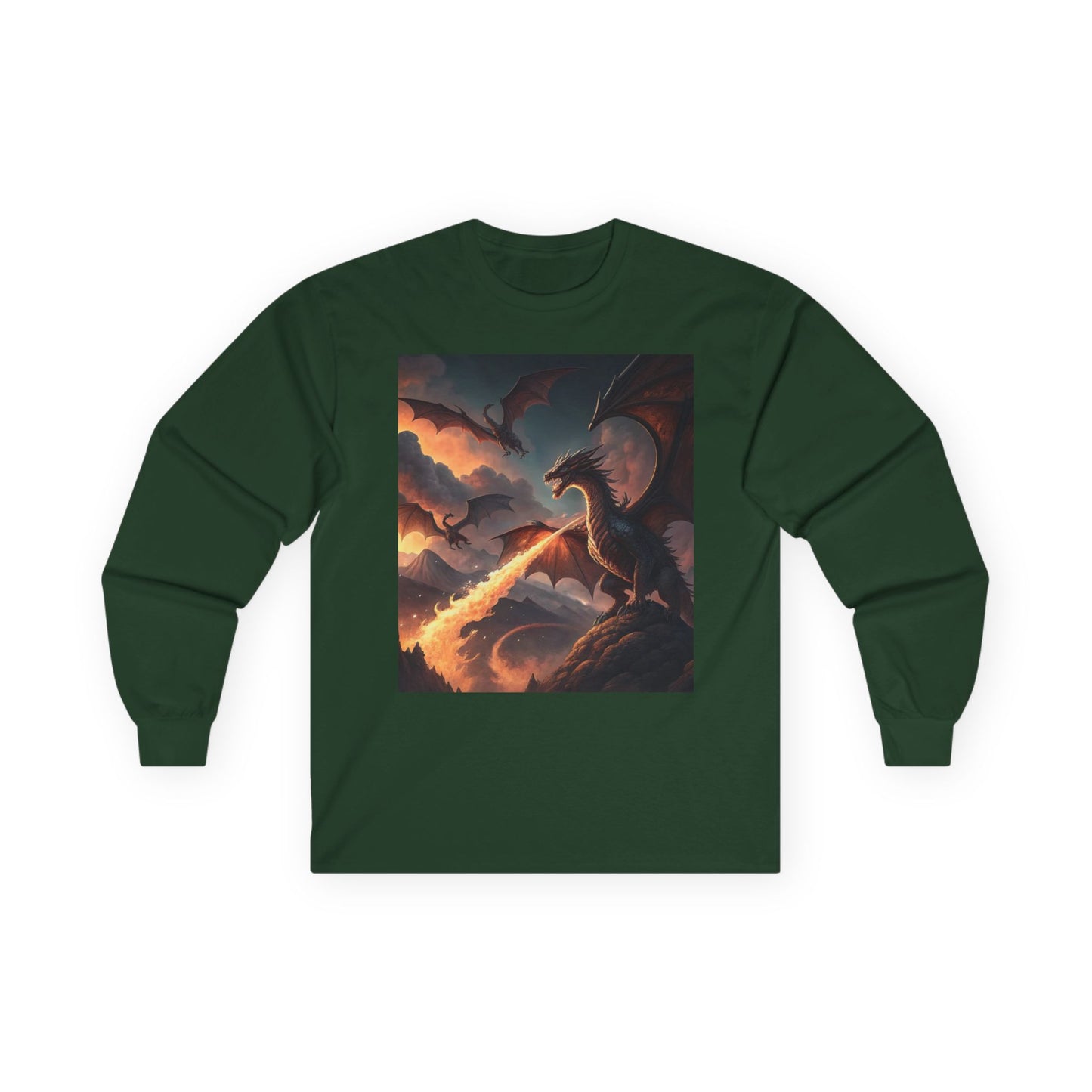 Smoky Background Dragon Apparel, Mythical Creature Long Sleeve Shirt, Dragon Design Long Sleeve, Comfortable and Stylish Fantasy Shirt, Adventure-Inspired Long Sleeve.