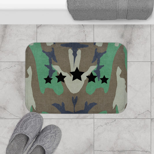 Camouflage bathmat, camo print decor, camo stars bathmat, Military bath decor, camo bathroom mat, non-slip bathmat, patriotic bath decor, camouflage bathroom accessories,  Bath Mat