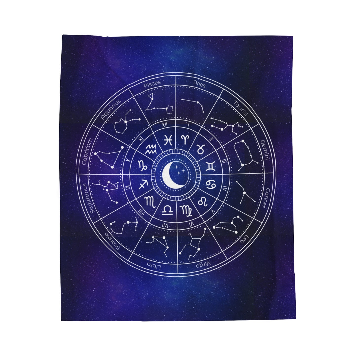 Star Signs Plush Blanket, Blue Galaxy Zodiac Throw Blanket, Velveteen Astrology Blanket, Zodiac Birth Chart Blanket. Birthday zodiac blanket gift.