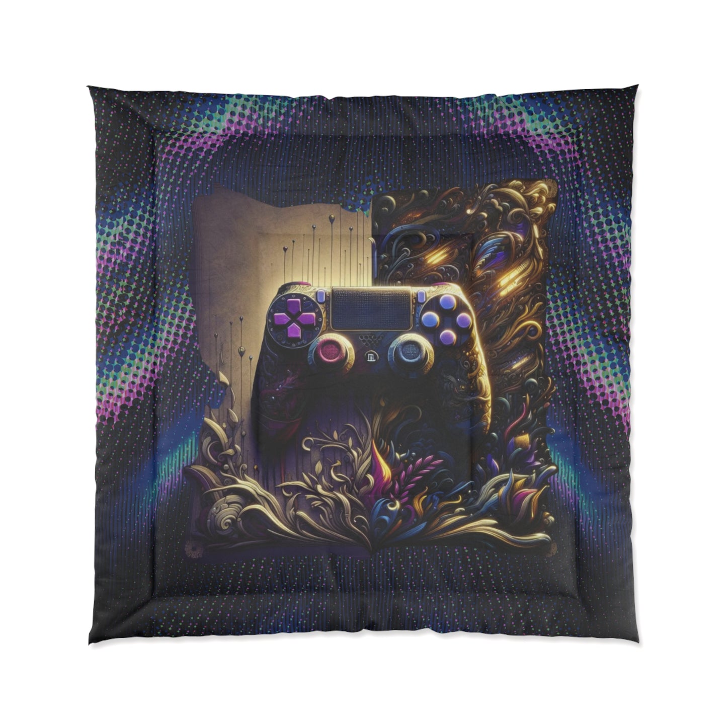 Sony Game Controller Comforter, Digital Rainbow Comforter, PlayStation Comforter, Gamer Bed Set, Gift for Him, Video Game Comforter for Her. Queen bedding, King Comforter.