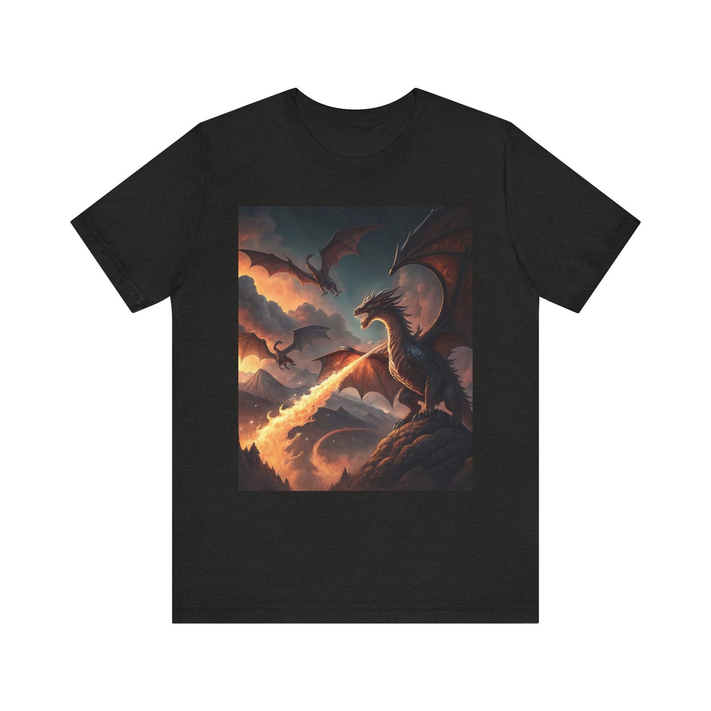 Dragon Graphic T-Shirt, Fire-Breathing Dragon Tee, Fantasy Dragon Shirt Smoky Background, Dragon T-Shirt, Mythical Creature Apparel.