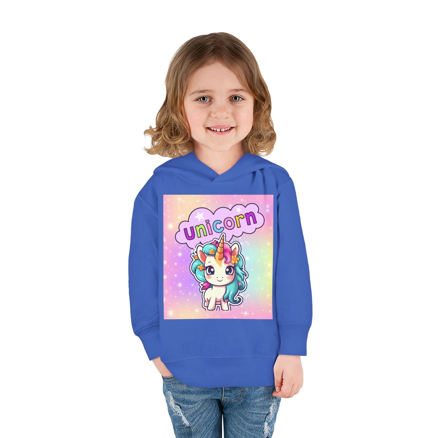 Toddler Unicorn Hoodie, Baby Unicorn Fleece Pullover, Rainbow Background Kids Hoodie, Cozy Toddler Unicorn Sweatshirt, Cute Unicorn Graphic Hoodie.