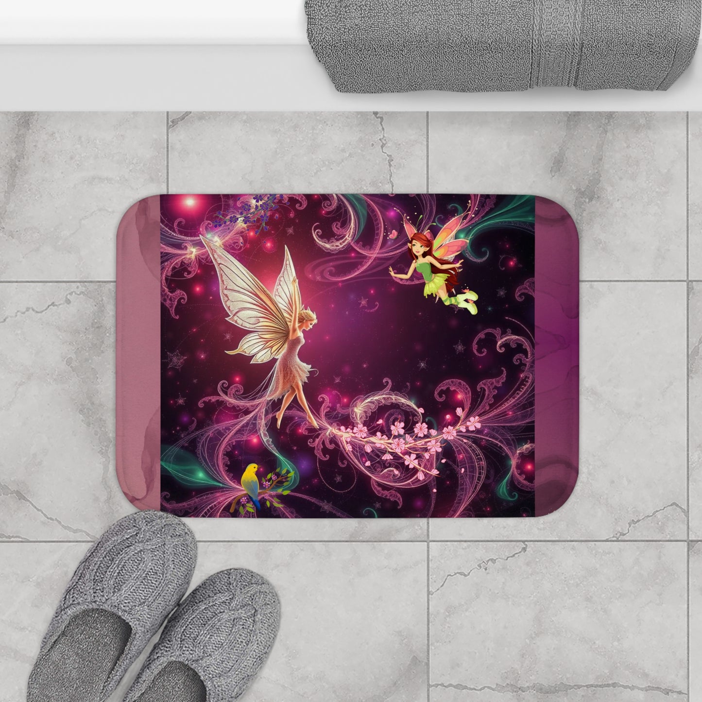 Galaxy Fairies Bathmat, Fairy Deco, Cosmic Home Magical Bathroom, Whimsical Design Ethereal, Art Soft and Absorbent, Fantasy Decor, Bathmat