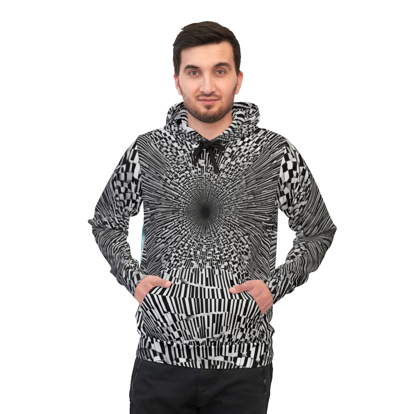 Wolf Feather Headdress Hoodie, Indiana Soul hoodie, All-Over Print Wolf Hoodie, Black and White Pattern Hoodie, Tribal Wolf Design Sweatshirt, Athletic Hoodie (AOP)