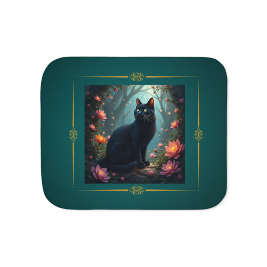 #BlackCatBlanket #CatAndFlowers #FloralCatDesign #GreenBlanket #CozyCatDecor #FelineFantasy #CatLoverBlanket #MysticalCat #FloralHomeDecor #BlackCatVibesSherpa Blanket, #PetLoverBlanket, Two Colors