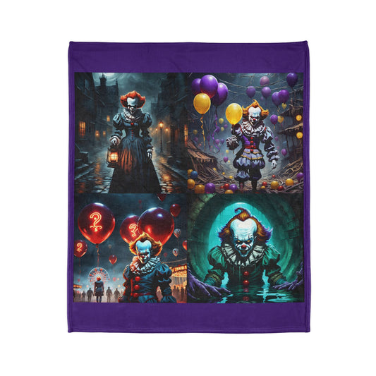 Pennywise Blanket, Horror Character Blanket, Soft Polyester Blanket, Cozy Horror Blanket, Pennywise Horror Blanket, Scary Movie Blanket, Thriller-Inspired Blanket, Halloween Throw Blanket.