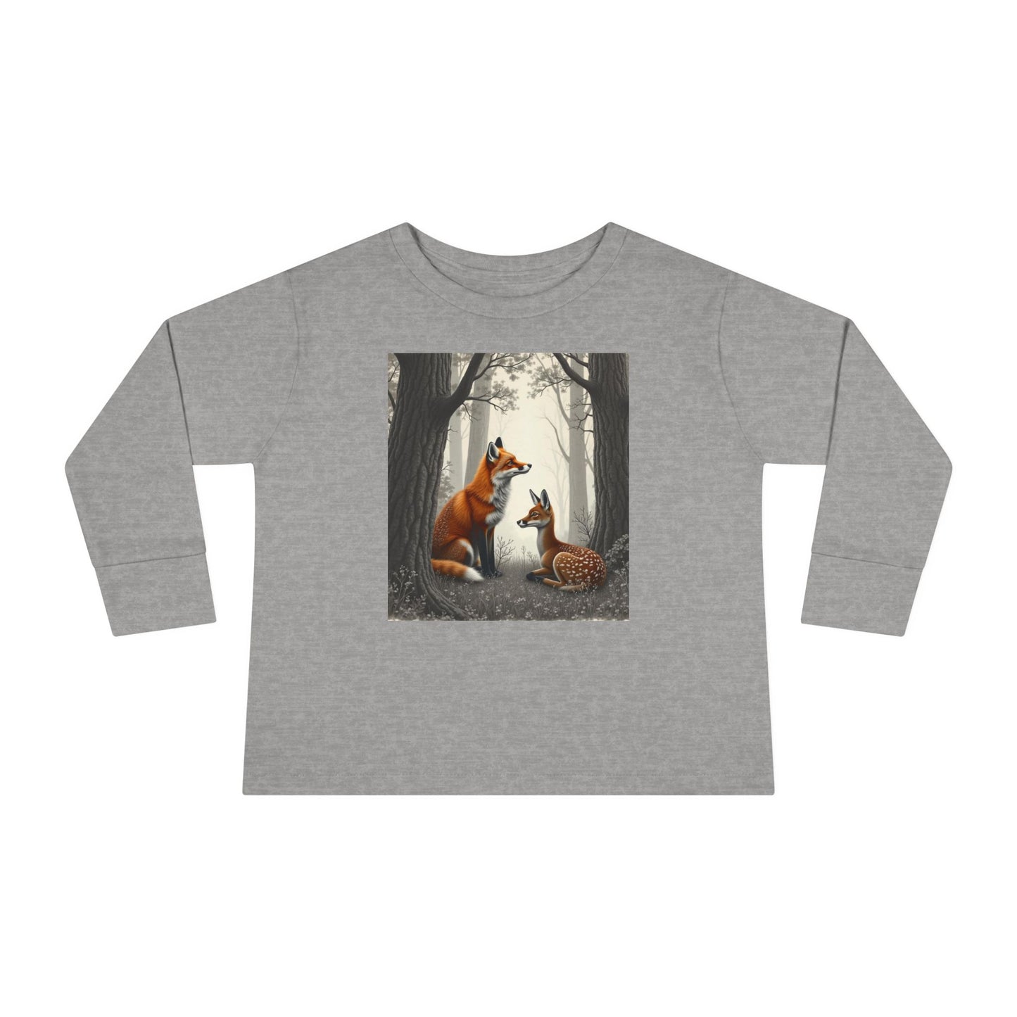 Fox and Baby Deer and Fox Long-Sleeved, Shirt Woodland Animal Shirt for Kids Unisex, Kids Nature-Themed Shirt, Forest Animal Clothing for Kids, Boys and Girls Long Sleeve Top, Toddler Long Sleeve,