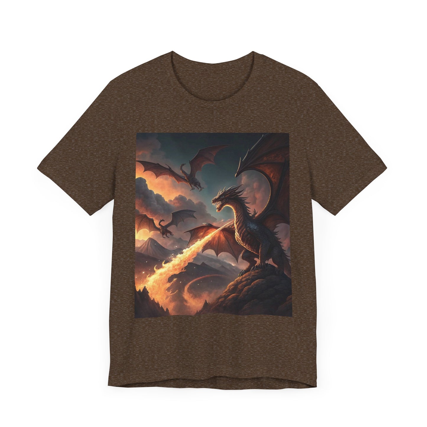 Dragon Graphic T-Shirt, Fire-Breathing Dragon Tee, Fantasy Dragon Shirt Smoky Background, Dragon T-Shirt, Mythical Creature Apparel.