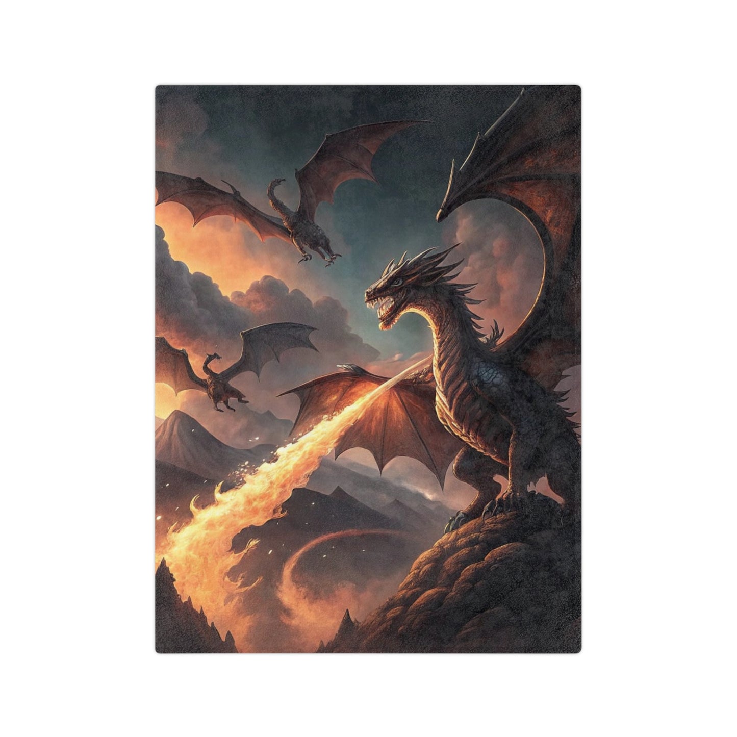 Dragon Blanket, Velveteen Dragon Throw Fantasy-Themed Blanket, Soft Microfiber Dragon Throw, Mythical Creature Home Décor, Fire-Breathing Dragon Blanket.