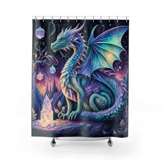 Dragon shower curtain, Crystal garden design shower Curtain, Fantasy bathroom décor, Mythical creature shower curtain, Crystal-themed décor Bathroom décor, Dragon décor, Shower Curtains