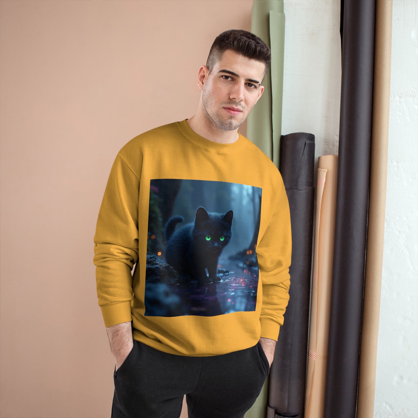 #BlackCatSweatshirt, #CatApparel, #BlackCatMagic, #CatFashion, #MysticalKitty, #FelineFashion, #BlackCatDesign, #WitchyVibes, #CatLoverStyle, #EnchantedCat, Champion Sweatshirt