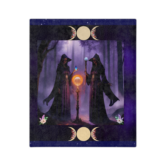 Witches Blanket, Witches in the Moonlight Blanket, Velveteen Microfiber Throw Mystical Moonlight Blanket, Witchy Decor Blanket, Housewarming gift,