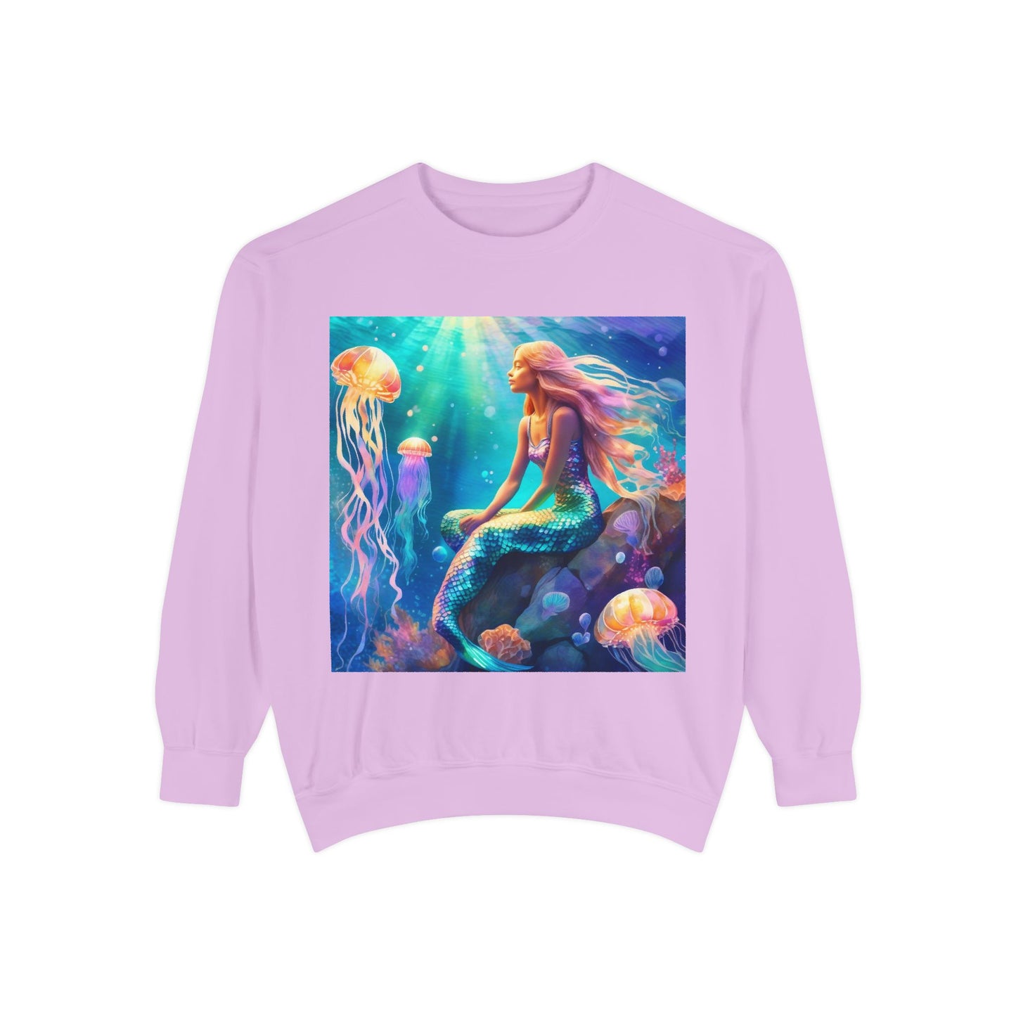 Mermaid Sweatshirt, Ocean Mermaid Sweatshirt, Mermaid Lovers Gift, Jelly fish and Mermaid sweatshirt, Colorful Mermaid Sweatshirt, Unisex Garment-Dyed Sweatshirt.