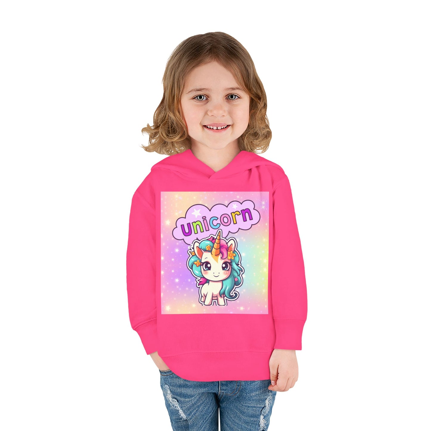 Toddler Unicorn Hoodie, Baby Unicorn Fleece Pullover, Rainbow Background Kids Hoodie, Cozy Toddler Unicorn Sweatshirt, Cute Unicorn Graphic Hoodie.