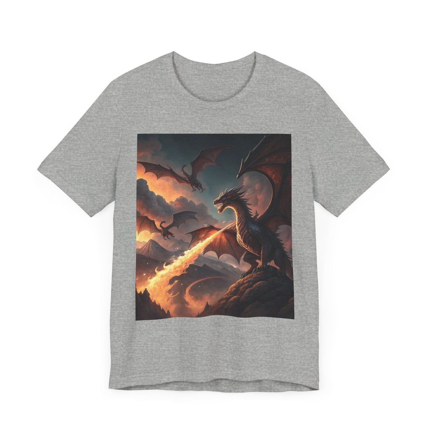 Dragon Graphic T-Shirt, Fire-Breathing Dragon Tee, Fantasy Dragon Shirt Smoky Background, Dragon T-Shirt, Mythical Creature Apparel.