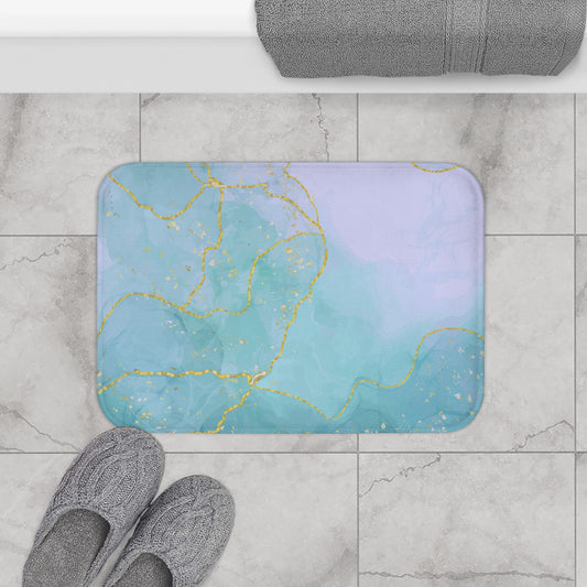 Turquoise Pink Gold Marble Bathmat, Luxurious Bathroom Floor Mat, Soft and Stylish Bath Rug, Elegant Marble Design Bathmat.